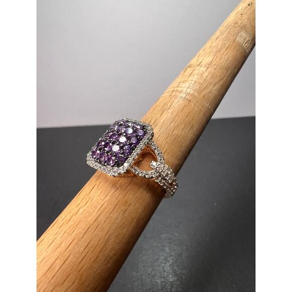 Purple and white CZ rose gold over sterling silver ring size 9 - Picture 6 of 11